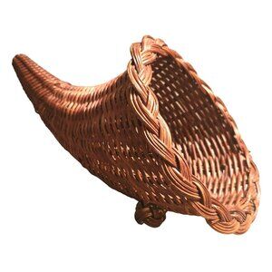 Vintage Woven Cornucopia Basket Centerpiece Decor 13" Long